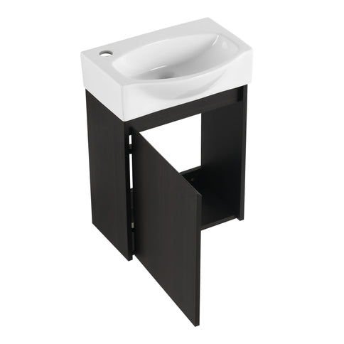 Modern Bathroom Vanity With Ceramic Basin, Wall Mounted Floating Sink Combo, Storage Cabinet