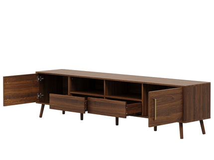 78" TV Stand For 85" TVs With Soft Close Doors, Open Shelf - Walnut