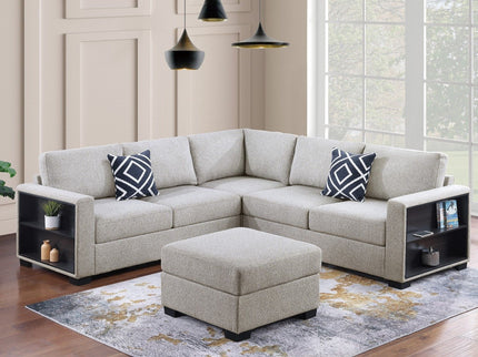 Contemporary Sectional Sofa 4 Piece Set With Built In Shelves L - Shaped Design