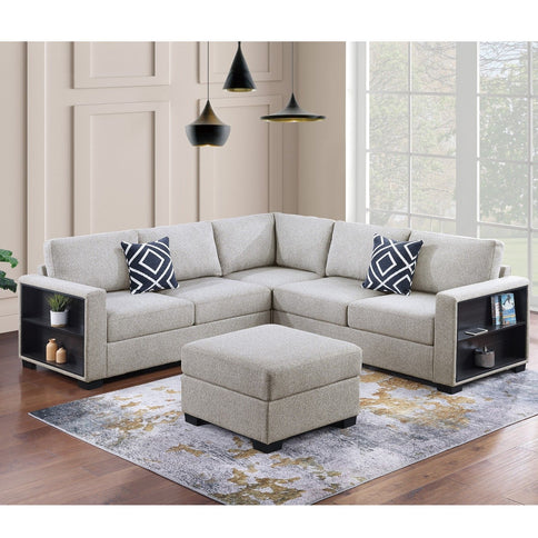 Contemporary Sectional Sofa 4 Piece Set With Built In Shelves L - Shaped Design