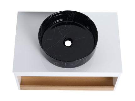 Floating Bathroom Vanity With Vessel Sink With Open Shelf Storage