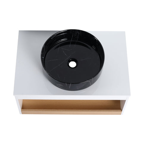 Floating Bathroom Vanity With Vessel Sink With Open Shelf Storage