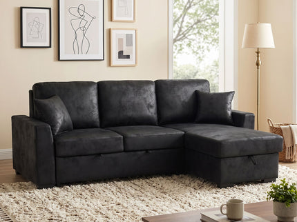 Upholstered Sectional With Pull-Out Bed And Chaise Storage