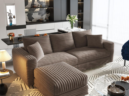 Deep Seat Convertible Sofa With Soft Pillows And Ottomans