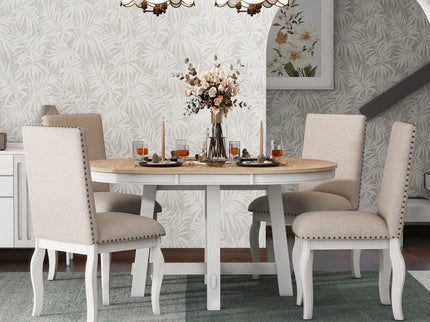 Round Extendable Dining Table Set With 4 Upholstered Chairs
