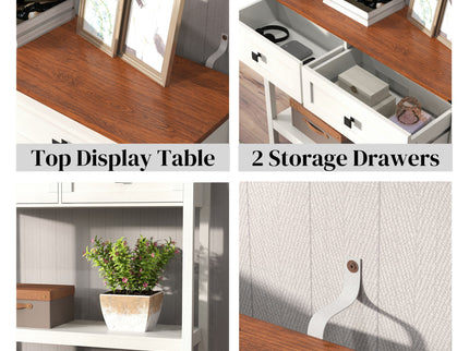 Farmhouse Style Console Table With 2 Drawers And Bottom Storage Shelf