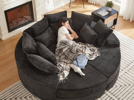 Round Oversized Sofa Bed With 5 Throw Pillows