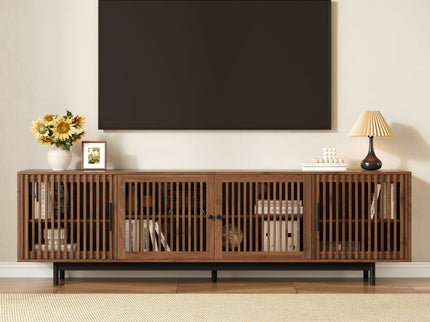 TV Stand For TVs, Entertainment Center With Closed Storage & Cable Management, Soft Closing Hinges - Walnut
