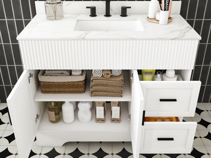 Bathroom Vanity Set, Fluted Cabinet With Soft Close Doors & Drawers, 3 Faucet Holes, Sink Included - White