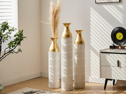 Floor Metal Vases Decorated White Metal Vases (Set of 3) Gorgeous Home Decoration Large Glazed Metal Vases - White