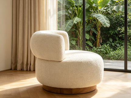 Swivel Accent Chair With Curved Backrest For Home Decor - Beige