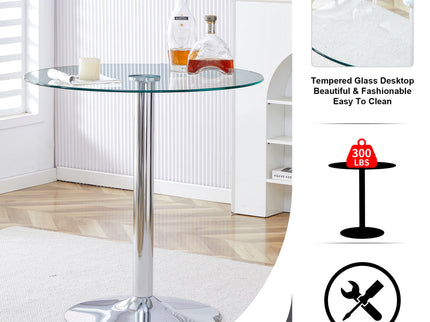 Modern Minimalist Circular Glass Dining Table With Electroplated Metal Legs 35" Diameter - Transparent