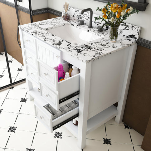 Bathroom Vanity Set With 3 Drawers And Storage Cabinet - White
