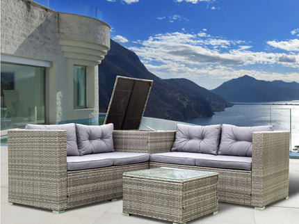 4 Piece Patio Sectional Wicker Rattan Outdoor Furniture Sofa Set With Storage Box