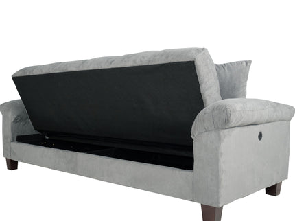 Adjustable Sofa With Hidden Storage And USB Port, Plush Cube Pattern Couch With Pillows - Gray