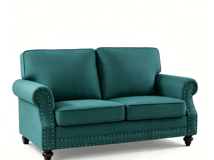 Loveseat Sofa With Nailhead Detail & Turned Legs, 2 Seater Upholstered Couch