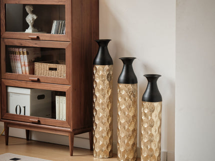 Floor Metal Vases (Set of 3) Gorgeous Home Decoration Large Glazed Metal Vases - Black / Gold