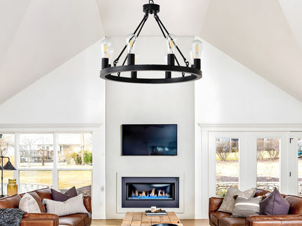 6 Light (No Bulbs) Wagon Wheel Chandelier Farmhouse Modern Small Round Chandelier For Living Room Kitchen Island Foyer Hallway Entryway Bedroom Dining Room Light Fixture Ceiling Hanging - Matte Black