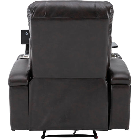 Power Recliner With Storage Arms, Cupholders, Swivel Tray Table And Cell Phone Stand - Brown