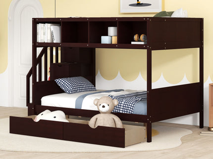Bunk Bed With Shelfs, Storage Staircase And 2 Drawers