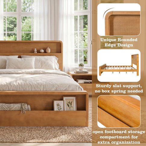 Bed Frame With Dual Open Storage Headboard And Footboard