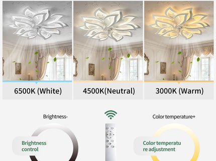 Ceiling Fan With Remote Control And Lights, 6 Speeds, 3 Color Temperatures, Low Profile Flush Mount