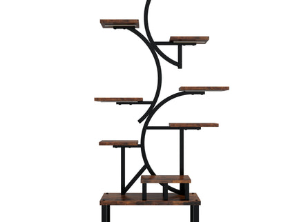 S - Shaped, 10 Tier Plant Stand With 5 Grow Lights - Deep Rustic Brown
