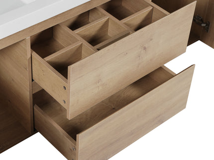 Double Sink Bathroom Vanity, Cabinet & Soft Close Doors, Divided Drawers, Wall Mounted Storage - Wood