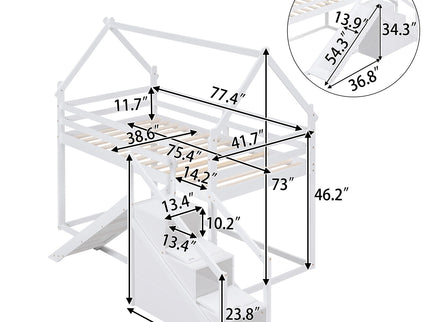 Twin Over Twin House Loft Or Bunk Bed With Slide And Staircase
