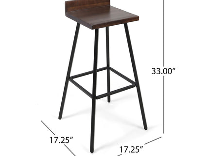 Outdoor Bar Stool With Low Backrests And Wood Seats (Set of 2) - Dark Brown / Black