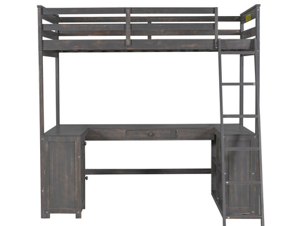Loft Bed With U-Shaped Desk, Drawers, And Storage Shelves