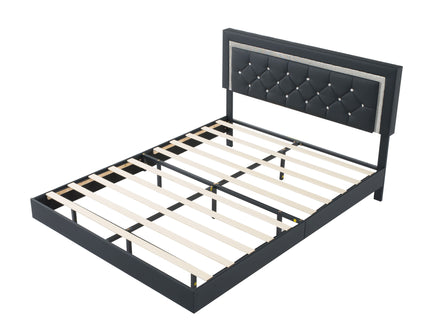 Platform Bed Frame With Adjustable Upholstered Headboard, RGB LED Lights, No Box Spring Needed