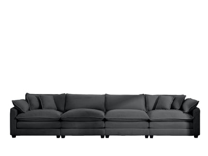 Modern Upholstered 4 Seater Fabric Sofa With Arm And Throw Pillows