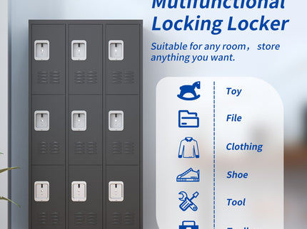 9 Door Lockers With Lock For Secure Storage And - Black