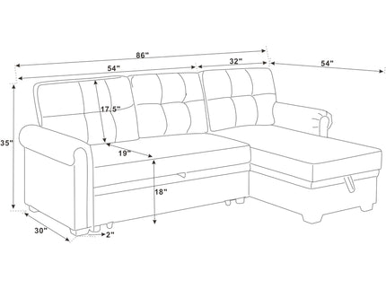 Upholstered Sleeper Sofa With Reversible Storage Chaise