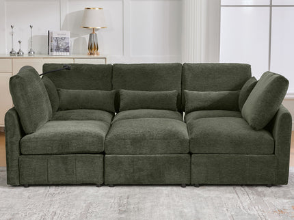 Modern Modular U-Shaped Sofa Bed With Movable Ottoman, USB Ports, Phone Holder