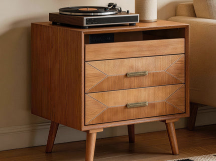 Nightstand With Charging Station, 2 Drawers And Open Shelf, USB / Type C Ports