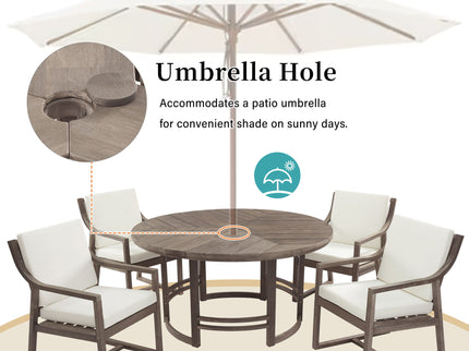 5 Piece Outdoor Dining Set, Patio Table And Chairs With Umbrella Hole