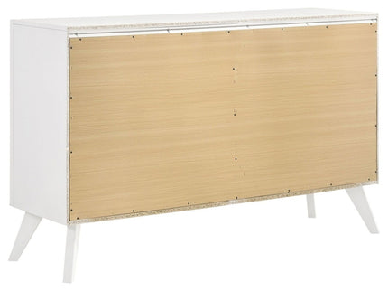 Dresser With Mirror, Angled Legs, Round Knobs - White