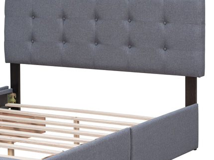 Upholstered Platform Bed With Classic Headboard And Drawers, No Box Spring Needed
