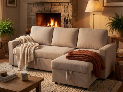 L - Shaped Convertible Sofa Bed With Storage Chaise