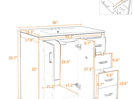 Bathroom Vanity With Sink, Storage Cabinet, Freestanding Set With 3 Drawers & Soft Closing Doors - Indigo