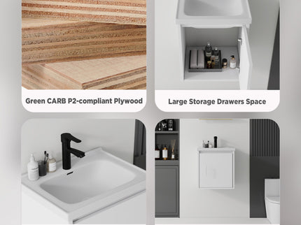 20" Floating Bathroom Vanity Combo With Wall Cabinet, Ceramic Sink & Soft Close Doors - White