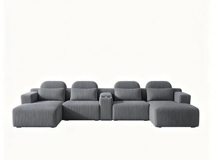 U-Shaped Sectional Sofa With Chaise Lounge And Cup Holders