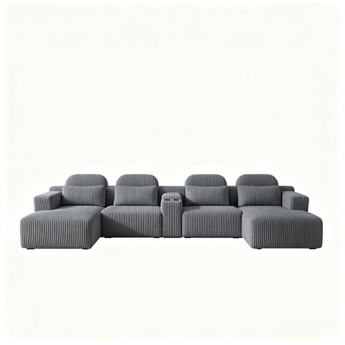 U-Shaped Sectional Sofa With Chaise Lounge And Cup Holders
