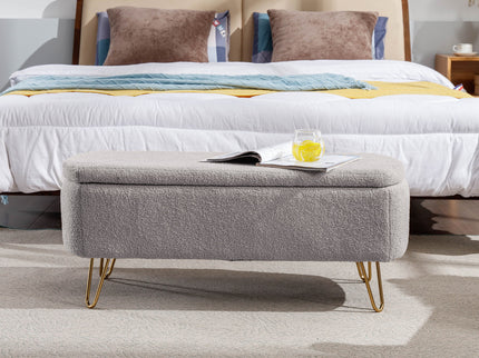 Storage Ottoman Bench For End Of Bed Legs, Modern Camel Faux Fur Entryway Bench Upholstered Padded With Storage For Living Room Bedroom