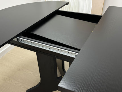 Dining Table For Farmhouse Kitchen Expandable Oval Table Top With Removable Leaf Trestle X Shaped Base - Black