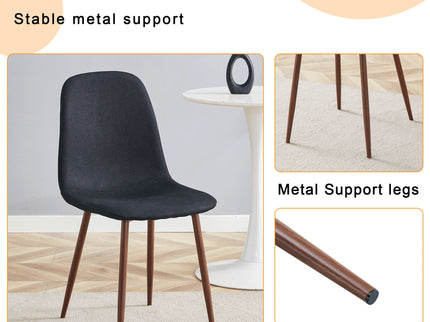 Luxury Simple Chair (Set of 4) Linen Cotton High Resilience Dining Chair With Metal Color Leg - Black / Walnut