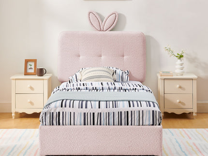 Upholstered Bed With Oversized Rabbit Ear Headboard, LED Lights & 4 Storage Drawers