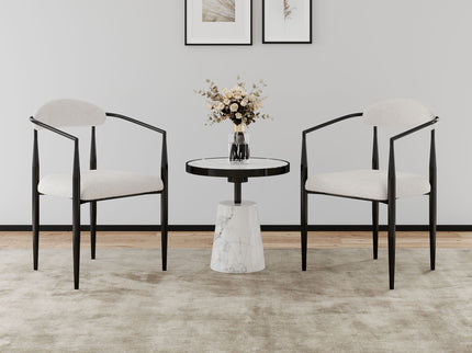 Dining Chairs (Set of 2), Mid-Century Modern Dining Chairs, Kitchen Dining Room Chairs, Round Boucle Backrest Sherpa Dining Chair With Metal Legs